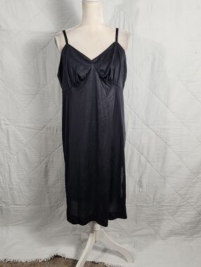 Vintage La Tendresse Black Satin Slip Adjustable Straps Split On Side
